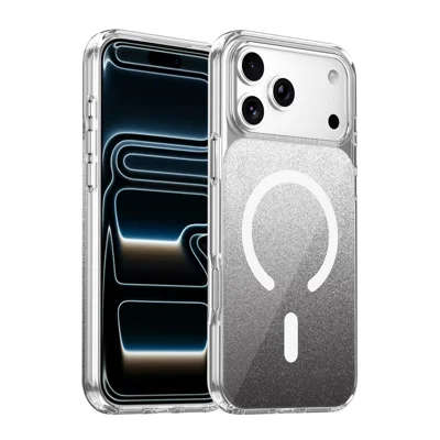 Funda magnética para iPhone 17 Pro Max compatible con MagSafe, funda transparente con purpurina brillante TPU + acrílico - Negro