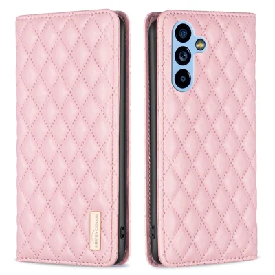 BINFEN COLOR BF Style-16 For Samsung Galaxy A54 5G PU Leather Phone Case Imprinted Rhombus Pattern Protective Case Magnetic Closure Flip Cover with Stand / Card Slot - Pink