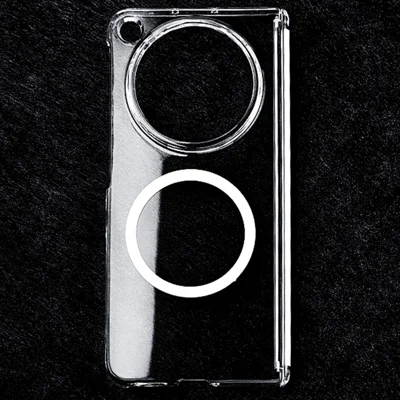 غطاء مغناطيسي لهاتف Oppo Find N6 5G بمحور مزدوج وطلاء مقاوم للأشعة فوق البنفسجية من مادة البولي كربونات - شفاف