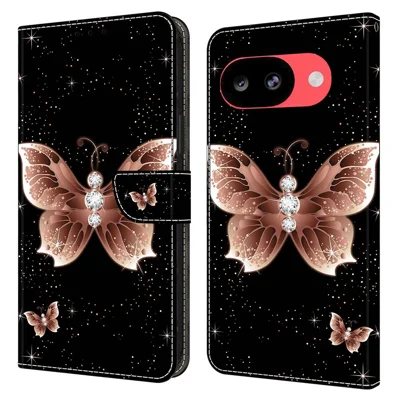 Wallet Case For Google Pixel 10a 3D Pattern PU Leather Phone Cover with Stand - Pink Diamond Butterfly