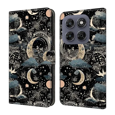 Wallet Case For Motorola Moto G17 Power 4G / G17 4G / G15 4G / G15 Power 4G PU Leather Phone Cover with Stand - Moon