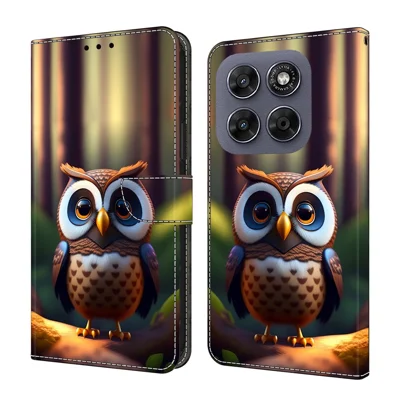 Leather Case For Motorola Moto G17 Power 4G / G17 4G / G15 4G / G15 Power 4G Pattern Printing Stand Flip Phone Cover - Brown Little Owl