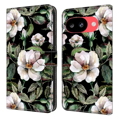 Wallet Case For Google Pixel 10a Foldable Stand Pattern Printing PU Leather Flip Phone Cover - Large Flower
