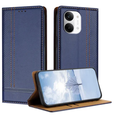 For Xiaomi Redmi Turbo 5 Max 5G / Xiaomi Poco X8 Pro Max 5G Case L-Shaped Grid Pattern Leather Stand Phone Cover with Card Slots - Blue