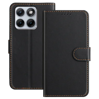 Cover in Pelle per Motorola Edge 70 Fusion 5G, Custodia Portafoglio con Supporto, Colore Solido, Antiurto, Copertura per Telefono - Nero