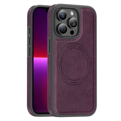 Funda para iPhone 13 Pro compatible con MagSafe, cubierta trasera de cuero - morado oscuro