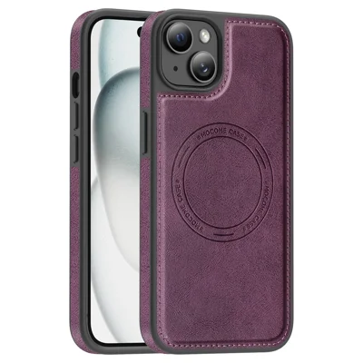 Funda para iPhone 15 Plus compatible con MagSafe, funda de cuero trasera - Morado oscuro