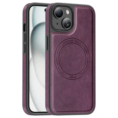 Cover per iPhone 15 Compatibile con MagSafe, Custodia Posteriore in Pelle - Viola Scuro