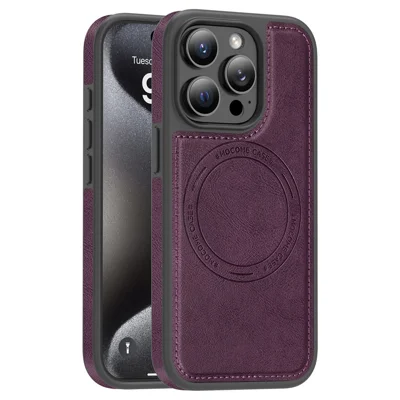 Capa para iPhone 15 Pro Compatível com MagSafe, Capa Traseira em Pele - Roxo Escuro
