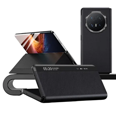 Funda para teléfono inteligente con ventana de visualización, cuero PU, soporte, para Honor Magic V6 5G - Negro