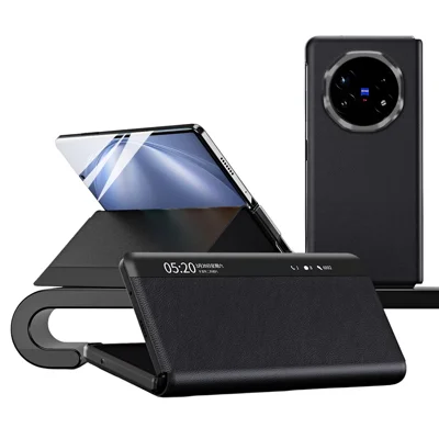 For vivo X Fold6 5G Case View Window PU Leather Stand Smart Phone Cover - Black