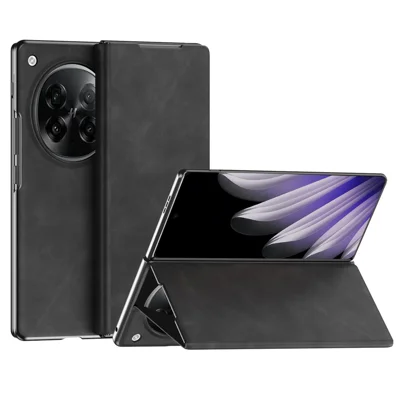 For Oppo Find N6 5G Case Drop Proof Stand Nappa Texture PU Leather + PC Phone Cover - Black
