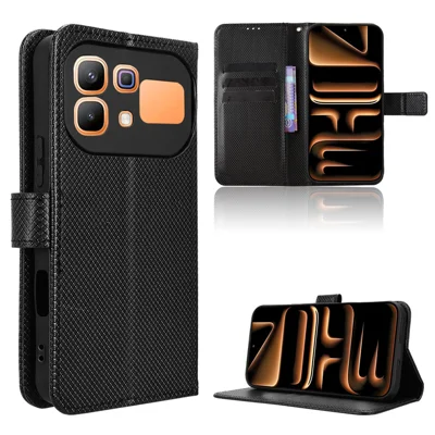 Ledertasche für Infinix Note 60 Pro 5G / Infinix Note 60 5G mit Bügel und Diamant-Textur, Handyhülle - Schwarz