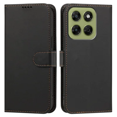 Voor Motorola Moto G67 5G / Motorola Moto G77 5G Leren Hoesje Portemonnee Stand Effen Kleur Anti-val Telefoonhoes - Zwart