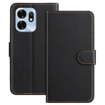 Capa de Couro para Honor Play 60A 5G / Honor X6d 5G, Capa Carteira com Suporte, Cor Sólida, à Prova de Quedas - Preto