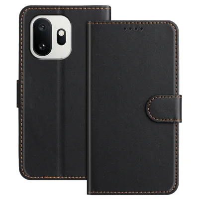 For OnePlus 15T 5G Leather Case Wallet Stand Solid Color Anti Drop Phone Cover - Black