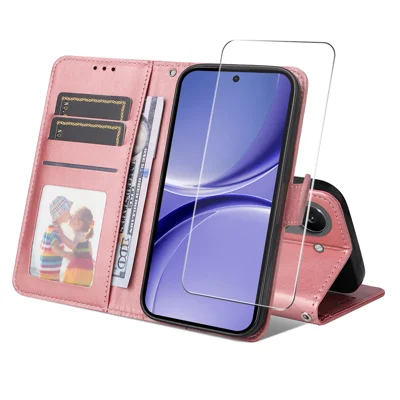 Für Xiaomi Poco X8 Pro 5G Brieftaschenhülle ENKAY HAT PRINCE Ledertelefon-Ständerabdeckung mit 0,18 mm Displayschutz, Ultraschall-Fingerabdruck-Entsperrung – Rosa
