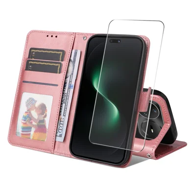 Étui portefeuille en cuir PU pour Huawei nova 15 Ultra 5G / Huawei nova 15 Pro 5G, étui avec support pour téléphone ENKAY HAT PRINCE avec verre trempé 9H - Rose