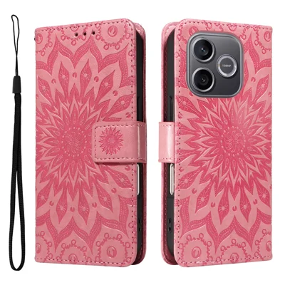 For Honor 600 Lite 5G Leather Wallet Case Sunflower Imprinted Phone Cover - Pink