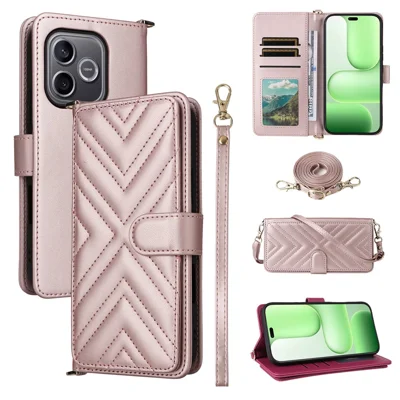 For Honor 600 Lite 5G / 500 Smart 5G Leather Case Stand Wallet Phone Cover with Shoulder / Wrist Strap - Pink