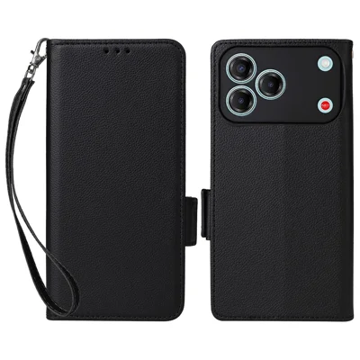 Til ZTE Blade V80 Pro 4G / V80 Vita Taske Litchi-struktur Wallet Læder Telefonbeskyttelse med Håndledsrem - Sort