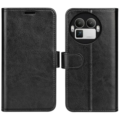 For Realme GT 8 Pro 5G Case Crazy Horse Texture Stand Leather Phone Cover - Black
