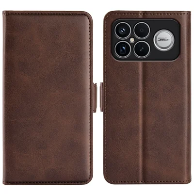 Voor Xiaomi Redmi K90 Pro Max 5G / Poco F8 Ultra hoesje Kalfsstructuur Lederen Portemonnee Telefoonhoes - Bruin