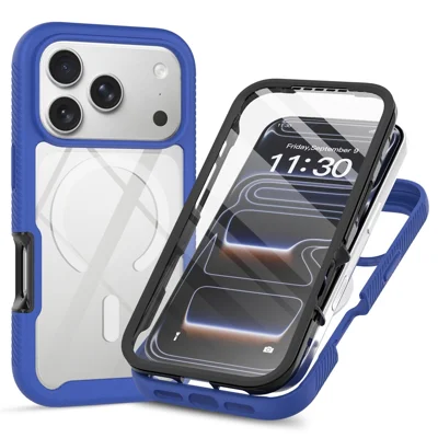Bulk Purchasing For iPhone 17 Pro Max Magnetic Case PC + TPU Protective Phone Cover with PET Screen Film - Blue