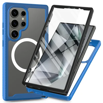 Bulk Purchasing For Samsung Galaxy S25 Ultra Magnetic Case PC + TPU Protective Phone Cover with PET Screen Film - Blue
