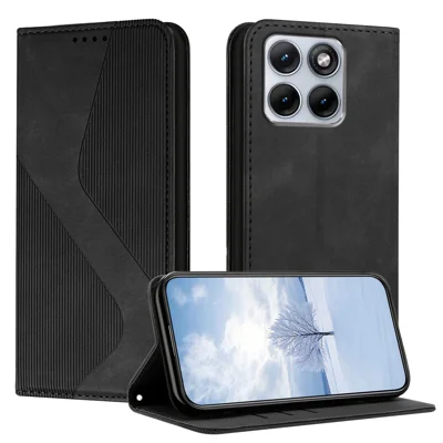 Funda tipo cartera de cuero con soporte y tacto suave para Motorola Edge 70 Fusion 5G - Negra