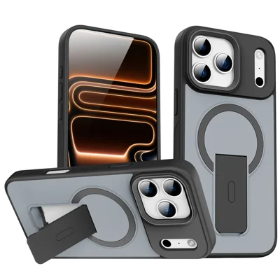 For iPhone 17 Pro Max Magnetic Case with Hidden Kickstand Shockproof TPU + PC Cover Compatible with MagSafe- Black