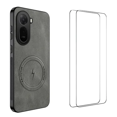 Für Xiaomi Redmi A7 Pro 4G / Xiaomi Poco C85x 5G WANLONFENG SD Serie Magnetische Hülle Nappa-Struktur PC TPU Handy-Schutzhülle mit 2 Stk. Displayschutzfolie - Grau