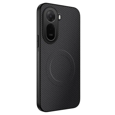 Cover Magnetico WANLONFENG Serie TQ per Xiaomi Redmi A7 Pro 4G / Xiaomi Poco C85x 5G, Custodia in PC e TPU con Texture in Fibra di Carbonio - Nero