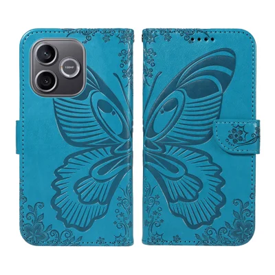 For Honor 600 Lite 5G Case Butterfly Pattern PU Leather Folio Flip Phone Cover -  Blue