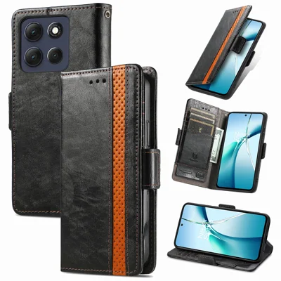 CASENEO For Motorola Edge 70 Fusion+ 5G / Edge 70 Fusion 5G (Global) Phone Cases PU Leather Cover Stand with RFID Blocking Wallet - Black