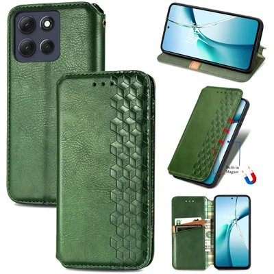 For Motorola Moto G17 Power 4G / G17 4G / G15 4G / G15 Power 4G Case Rhombus Imprint PU Leather Wallet Phone Cover - Green