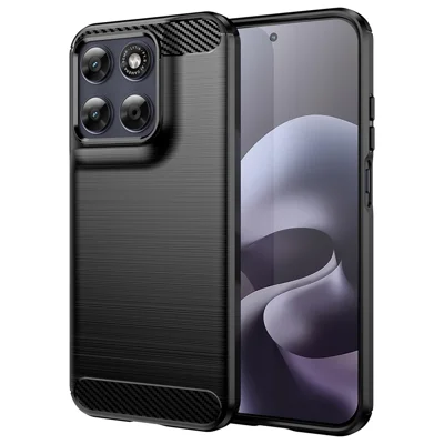 Coque TPU pour Motorola Moto G67 5G / G77 5G, housse de protection avec texture fibre de carbone, finition brossée - Noir