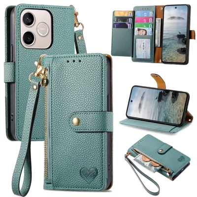 Capa para Telemóvel Honor 600 Lite 5G em Pele com Carteira, Bolso com Fecho de Correr, Bloqueio RFID e Alça - Verde