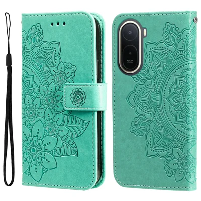 Floral Pattern Case for Xiaomi Poco C85x 5G / Redmi A7 Pro 4G (171.56mm) / Redmi A7 Pro 5G PU Leather Wallet Stand Phone Cover - Green