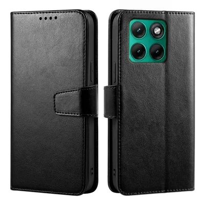 Étui pour Motorola Edge 70 Fusion 5G avec support, porte-cartes et portefeuille en cuir - Noir