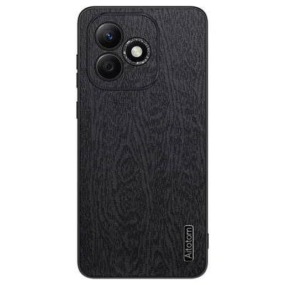 Capa para Honor 600 Lite 5G com Textura de Madeira em Couro PU Revestido em PC e TPU - Preto