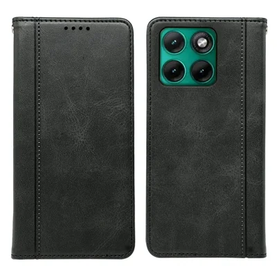 Étui pour Motorola Edge 70 Fusion 5G avec fermeture magnétique cachée, housse en cuir texturé veau - Noir
