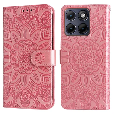 Coque pour Motorola Edge 70 Fusion 5G, étui portefeuille en cuir avec motif imprimé de tournesol - Rose