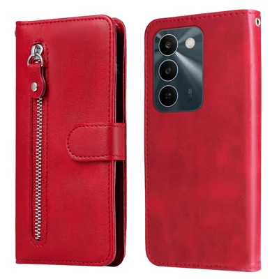 Til Realme C83 5G PU Læder Taske med lynlåsefag, Wallet Telefonbeskyttelse med støtte - Rød