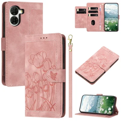 For ZTE nubia S2 Case Tulip Leather Phone Cover with 5 Card Slots Wallet - Pink