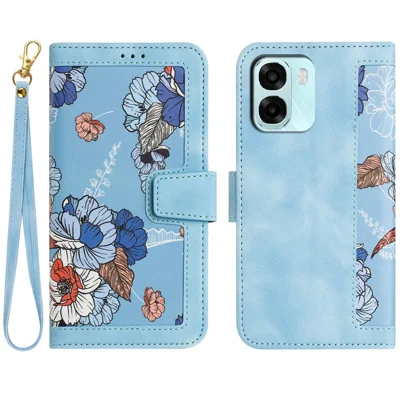 For Oppo A6 Pro 5G Case PU Leather Floral Phone Cover with Card Slots - Baby Blue