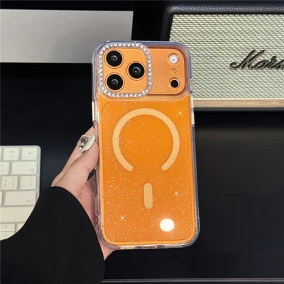 For iPhone 17 Pro Starlight Glitter Magnetic Case TPU + PC Shockproof Cover Compatible with Magsafe - Transparent Gold