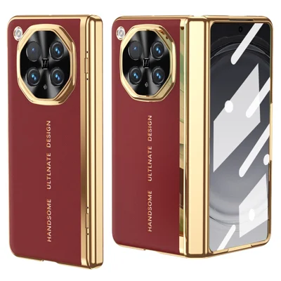 Voor Oppo Find N6 5G Hoesje PU Leer + PC Gegalvaniseerde Telefoonhoes met Beschermfolie voor het Scherm - Rood