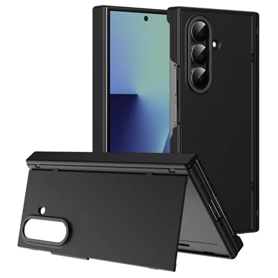 Hülle für Samsung Galaxy Z Fold7 mit gehärtetem Glas, Kartenhalter, Ständer, Brieftaschen-Case - Schwarz