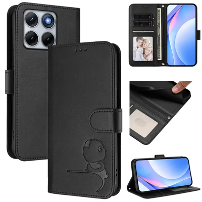 For Motorola Edge 70 Fusion+ 5G / Edge 70 Fusion 5G Case Panda Imprint RFID Blocking Wallet Leather Phone Cover with Wrist Strap - Black
